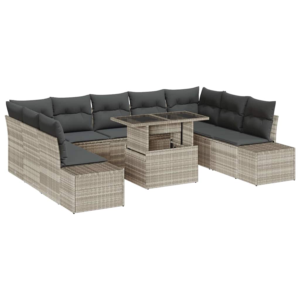 Garten-Sofa-Set mit Speicher 10 pcs Hellgrau Poly Rattan